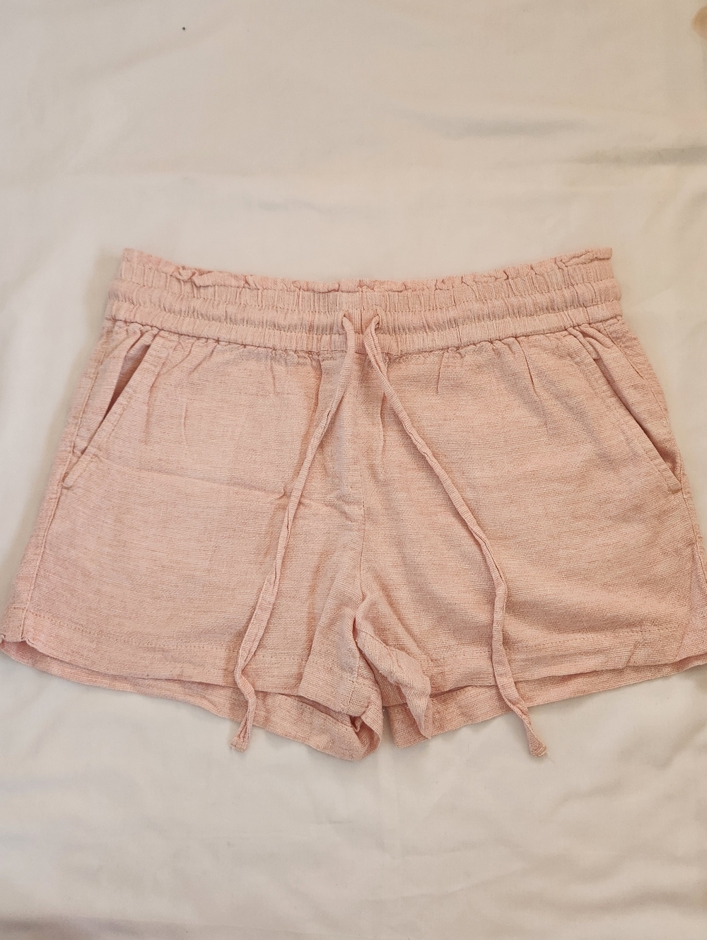 LOFT Pink Peach Soft Linen Blend Shorts Drawstrings Summer Softgirl M - Picture 2 of 11